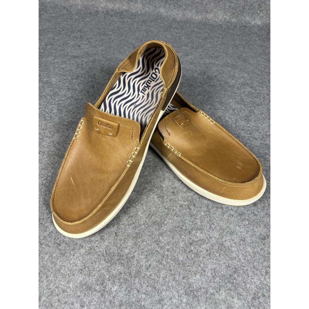 OluKai Men's Tan Leather Slip-On Loafers - Picture 9 of 10